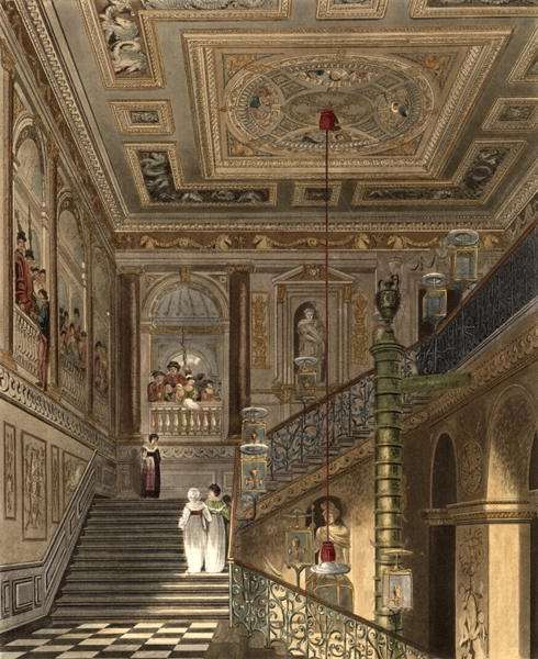 The Great Staircase at Kensington Palace From Pynes Royal Residences, engraved by Richard Reeve (b.1780) published in 1819 by Thomas Hosmer Shepherd