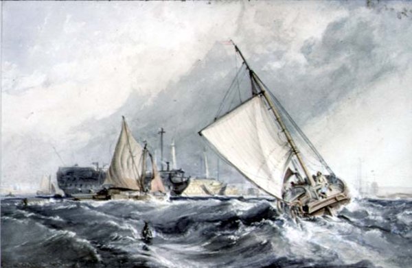 Old Men-of-War at Anchor: boats in a Gale