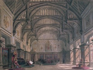 Stage set for Act III of the play 'Henry VIII' by William Shakespeare, 1882