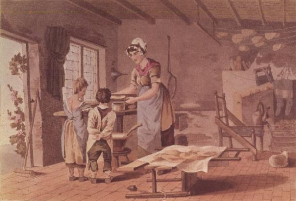 Making oat cakes, engraved by the Havell Brothers, pub. 1813 by Robinson and Son