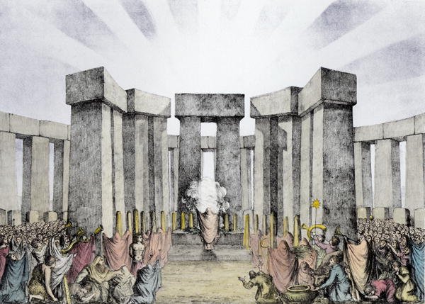 Druids Sacrificing to the Sun in their Temple called Stonehenge, from a plan of Stonehenge by Dr Stukeley in the Ashmolean Museum, Oxford, engraved and pub. by the artist 2