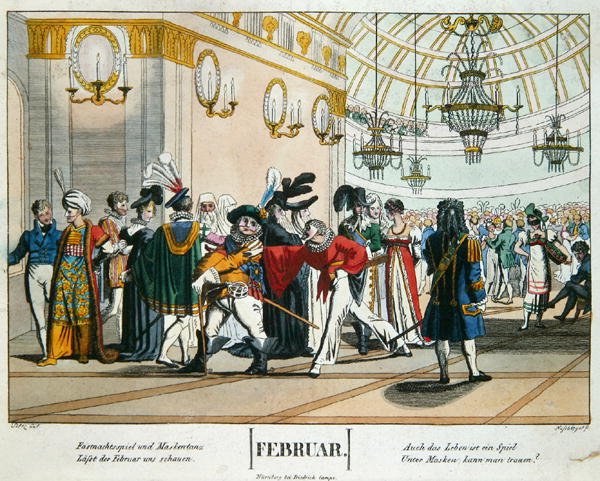Shrovetide Masked Ball, calendar illustration for February, published in Nuremberg, c.1830