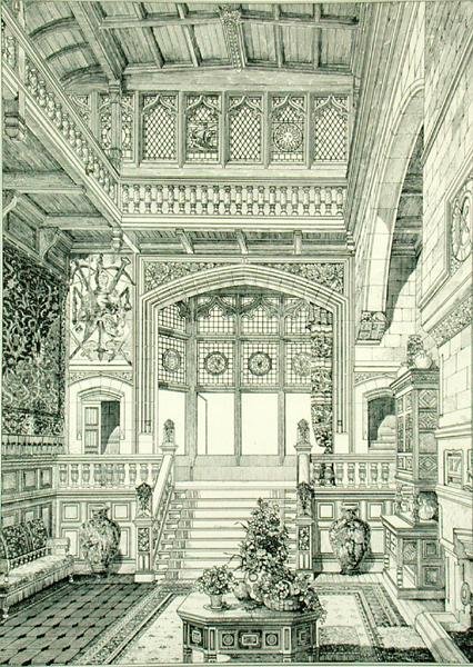 Hall and Staircase, from Examples of Ancient and Modern Furniture, 1876