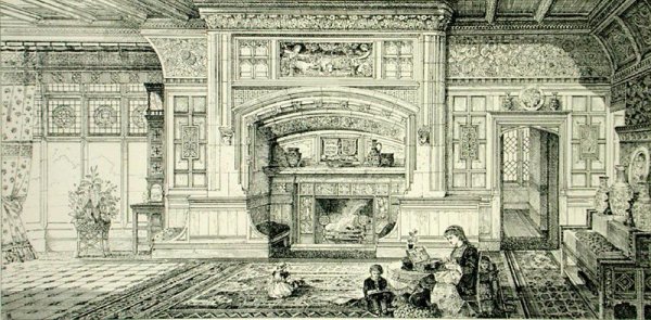 Dining Room Fireplace, from Examples of Ancient and Modern Furniture, 1876