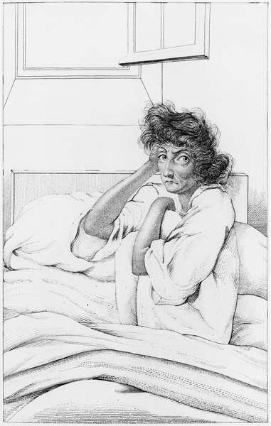Depressive woman, illustration from Des Maladies Mentales considerees sous le rapport medical, hygienique et medico-legal by Etienne Esquirol 1772-1840 1838