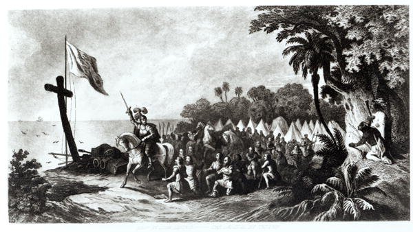 The Landing at Tampa Bay- De Soto and his Followers Swearing to Conquer or Die, engraved by John Sartain