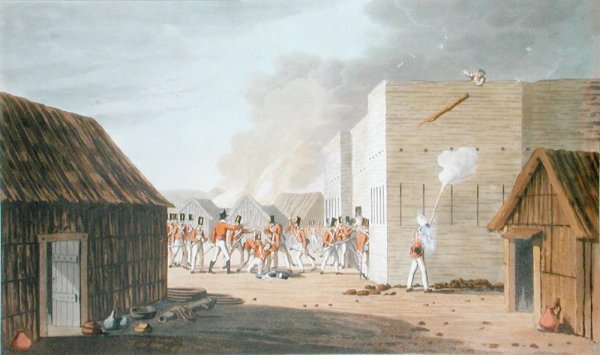 The Storming of a large Storehouse near Rus ul Khyma where Capt. Dancey of HM 65th Regt. was killed, November 13th 1809, from Sixteen Views of Places in the Persian Gulph taken in the Years 1809-10 illustrative of the Proceedings of the Forces employd o