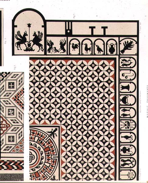 Mosaic pavements discovered at Nimes, probably 2nd or 3rd century, pub. by Day & Son