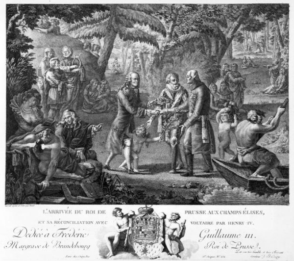 Henri IV 1553-1610 reconciling Frederick William II 1744-97 and Voltaire 1694-1778 at the Elysian Fields, 2nd half 18th century