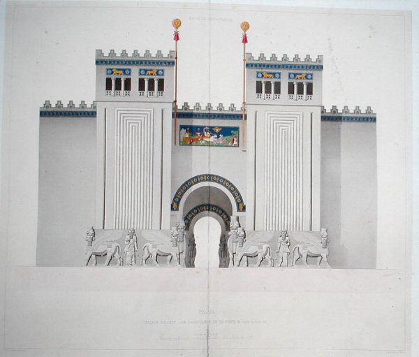 Reconstruction of the entrance of the palace of Sargon II 721-705 BC at Khorsabad, Iraq, 1867