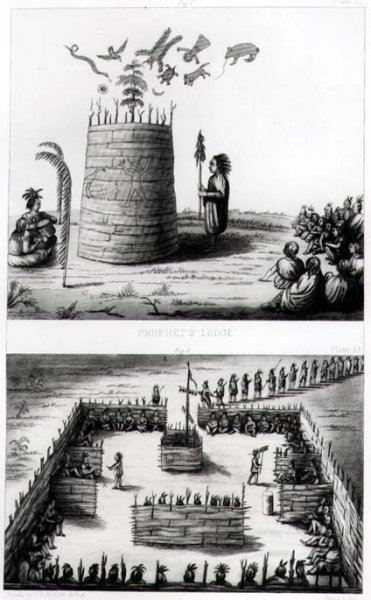 The Prophets Lodge and Medawisos from a book by Henry Schoolcraft 1793-1864