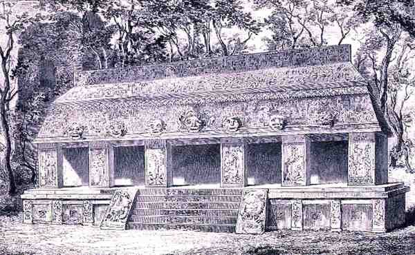 Restoration of the Inner Wing of the Palace at Palenque, from The Ancient Cities of the New World, by Claude-Joseph-Desire Charnay, pub. 1887