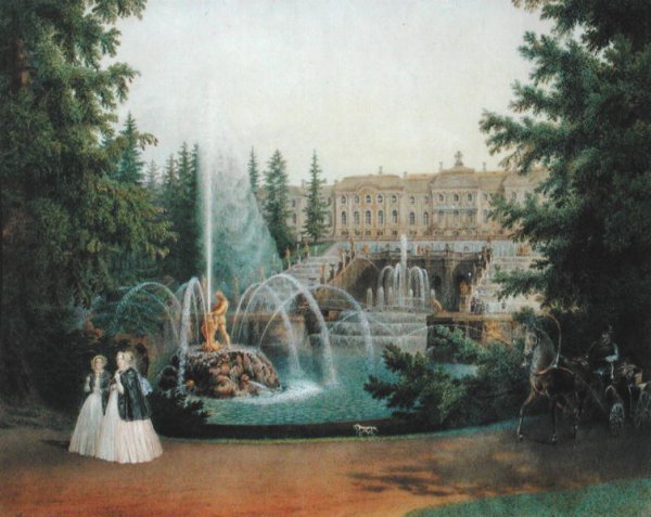 View of the Marly Cascade from the Lower Garden of the Peterhof Palace, c.1830-60