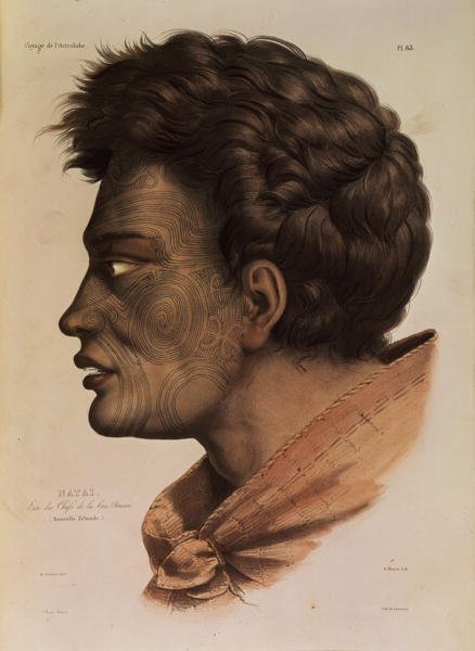 Natai, a Maori chief from Bream Bay, New Zealand, plate 63 from Voyage of the Astrolabe, engraved by Victor Adam, 1833