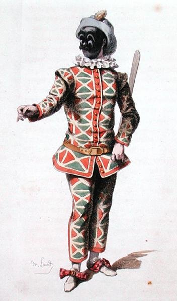 Harlequin, from Masques et Bouffons by the artist, engraved by A. Manceau, 1860