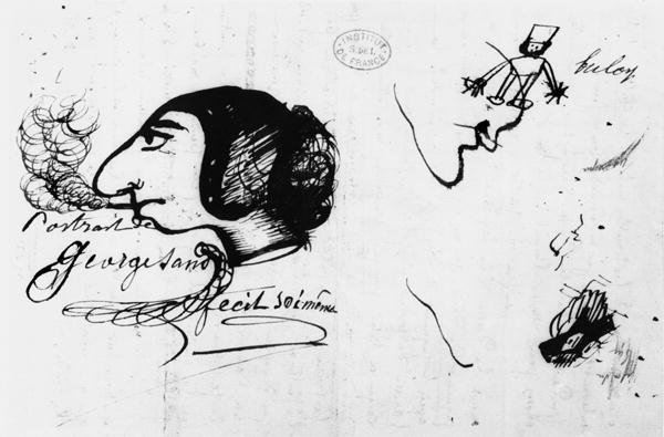 George Sand smoking 1804-76 caricatured by herself