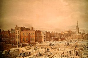 A View of the Northern Approach to the London Bridge while in state of progress