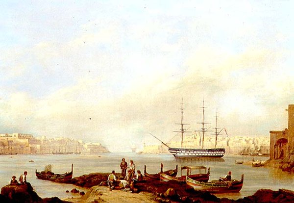 H.M.S. Brunswick at Anchor in Grand Harbour, Valletta, Malta