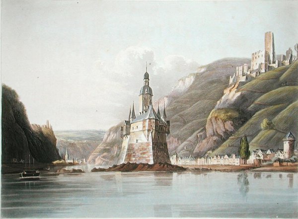 Pfalz Castle and the Town of Laub, illustration from A Picturesque Tour along the Rhine, from Mentz to Cologne, engraved by T. Sutherland, published 1820
