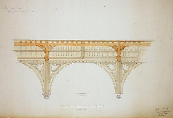 New College Oxford Design for New Hall Roof, 1865