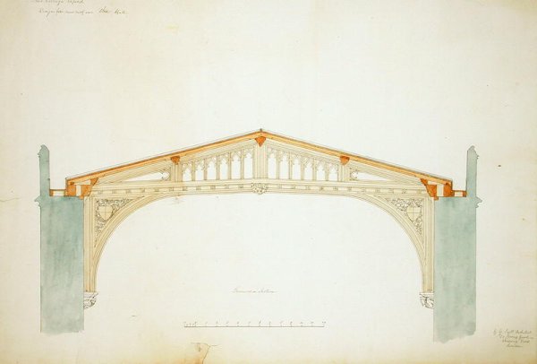 New College Oxford Design for Hall New Roof, 1865