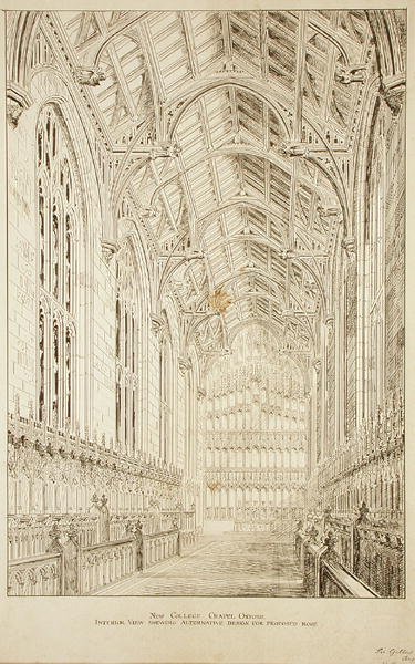 New College Chapel Interior view showing alternative design for proposed roof, 1875-77