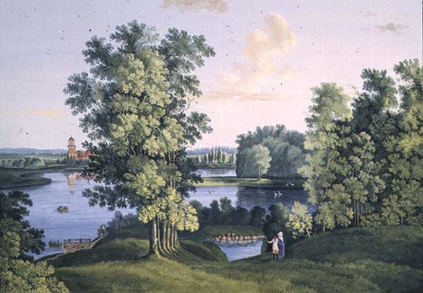 View of the island from the large lake in the park at Tsarskoye Selo, 1777