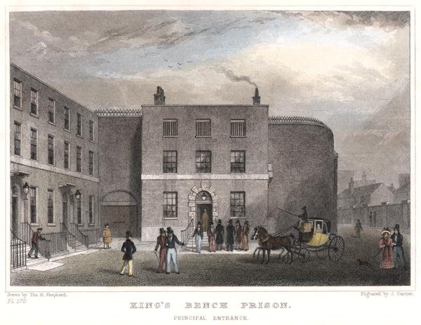 Principal entrance to Kings Bench Prison, engraved by J. Garner