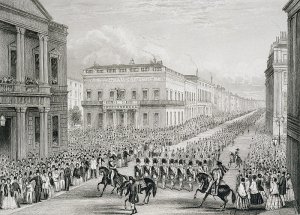 Wellingtons Funeral Procession passing the Senior United Service Club, Pall Mall