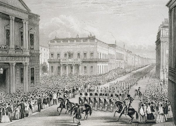Wellingtons Funeral Procession passing the Senior United Service Club, Pall Mall