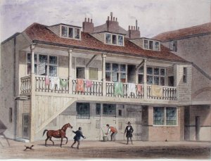 View of the Black Lion Inn, Whitefriars Street, c.1855