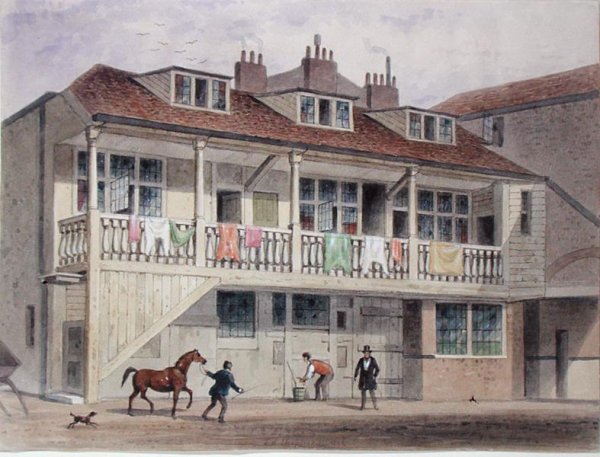 View of the Black Lion Inn, Whitefriars Street, c.1855