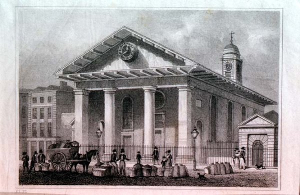 St. Pauls, Covent Garden, illustration for Metropolitan Improvements by the artist, pub. 1827