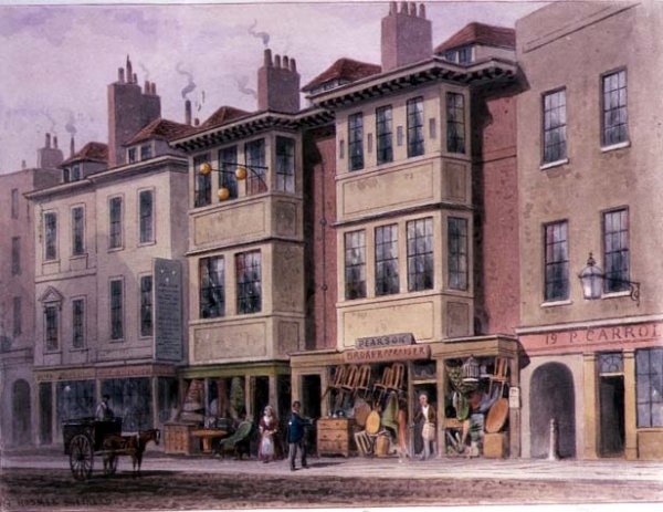 Crace XXVII-134 Old Houses on the East Side of Grays Inn Lane, looking North from Holborn