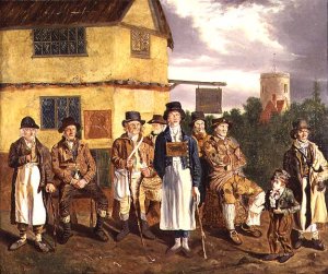 Norwich characters, L. to R., Peter Thomas, C. Grimer, R. Gurney, R. Gallant, Blind Dan, John of Poringland, Joe Doe, Whistling Cuckoo Boy and Wyer