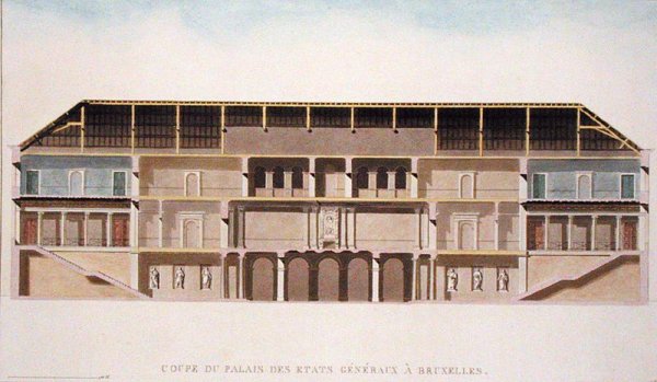Cross Section of the Palais des Etats Generaux, Brussels, from Choix des Monuments, Edifices et Maisons les plus remarquables du Royaume des Pays-Bas by Pierre Jacques Goetghebuer, published 1827
