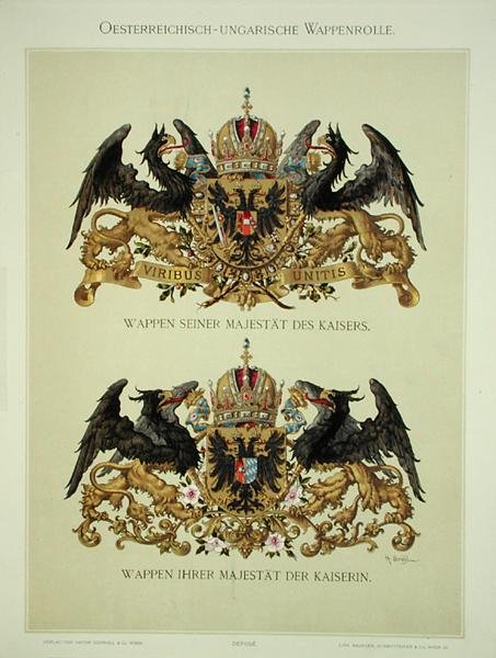 Plate with the coats of arms of Emperor Franz Joseph I 1830-1916 and Empress Elizabeth of Bavaria 1837-98 from Heraldischer Atlas by the artist, 1899