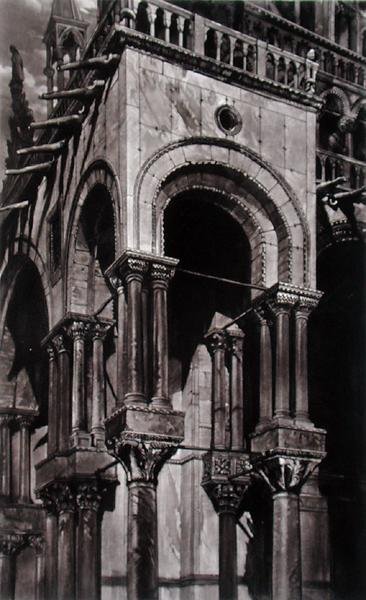 St. Marks, Southern Portico, from Examples of the Architecture of Venice, by John Ruskin, aquatint by Lupton, 1851