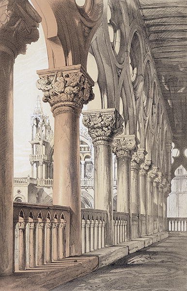 The Ducal Palace, Renaissance Capitals of the Loggia, from 'Examples of the Architecture of Venice by John Ruskin, engraved by G. Rosenthal, 1851