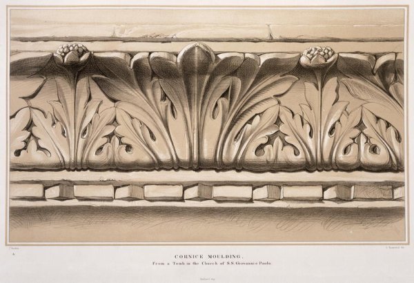 Cornice Moulding, From a Tomb in the Church of S.S. Giovanni e Paolo, from Examples of the Architecture of Venice by John Ruskin, engraved by G. Rosenthal, 1851