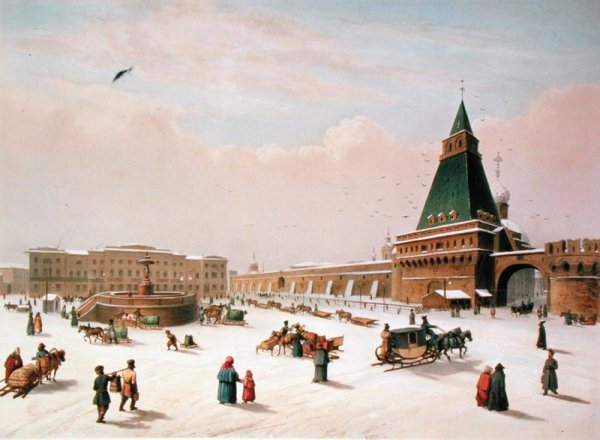Loubyanska Square in Moscow, printed by Louis-Pierre-Alphonse Bichebois1801-50, 1830
