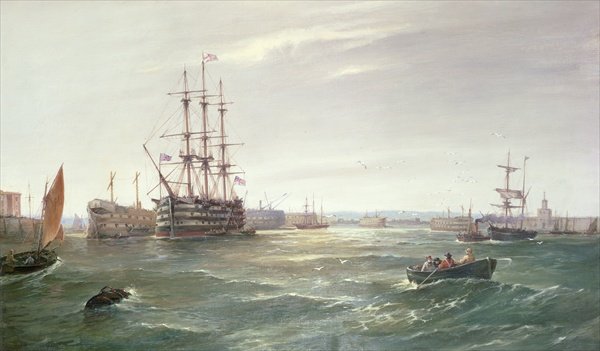 Portsmouth Harbour HMS Victory among the Hulks, 1892