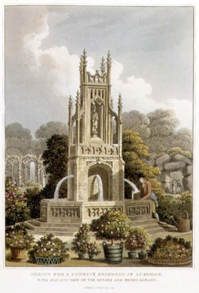Design for a Conduit, Proposed at Ashridge, with Distant View of the Rosary and Monks Garden, from Fragments on the Theory and Practice of Landscape Gardening, pub. 1816