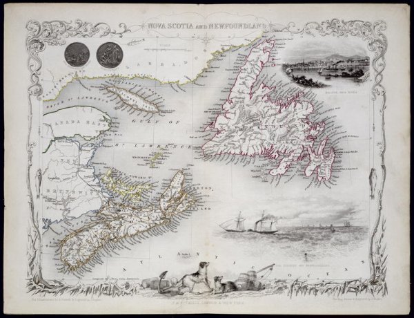 Nova Scotia and Newfoundland, from a Series of World Maps published by John Tallis and Co., New York and London, 1850s