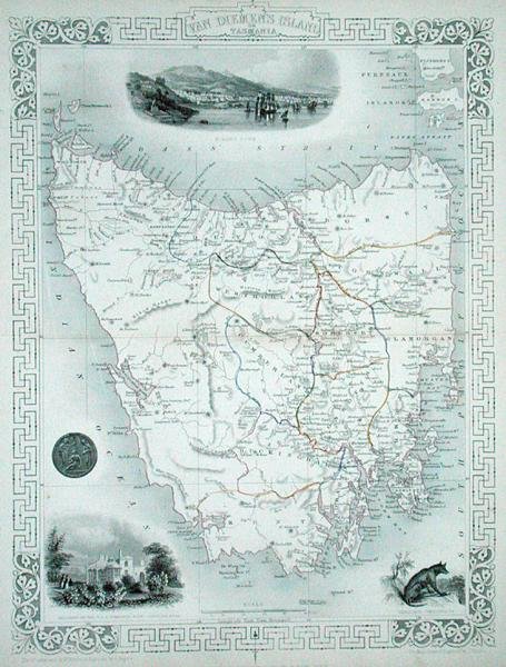 Van Diemens Island or Tasmania, from a Series of World Maps published by John Tallis and Co., London and New York, 1850s