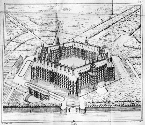 Reconstruction of Theleme Abbey, illustration from Rabelais et larchitecture de la Renaissance by Charles Lenormant 1802-59, Paris, published 1840