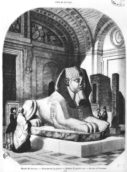 The Pink Granite Sphinx in the Egyptian rooms in the Louvre Museum, illustration from Le Magasin Pittoresque, after a drawing by Freeman, July 1851