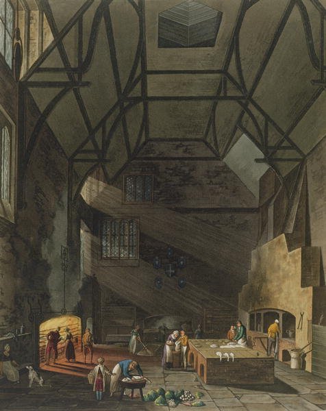 Interior of the Kitchen, Trinity College, Cambridge, from 'The History of Cambridge', engraved by Joseph Constantine Stadler fl.1780-1812, pub. by R. Ackermann, 1815