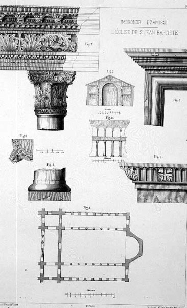 Plan and architectural details of Imbrohor Dzamissi, the Church of St. John the Baptist, from Church Architecture of Constantinople, pub. by Lehmann and Wentzel of Vienna, c.1870-80