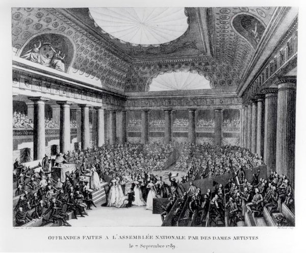 Offerings Made to the National Assembly in the Salle des Menus-Plaisirs by Women Artists, 7th September 1789, engraved by Pierre Gabriel Berthault 1737-1831